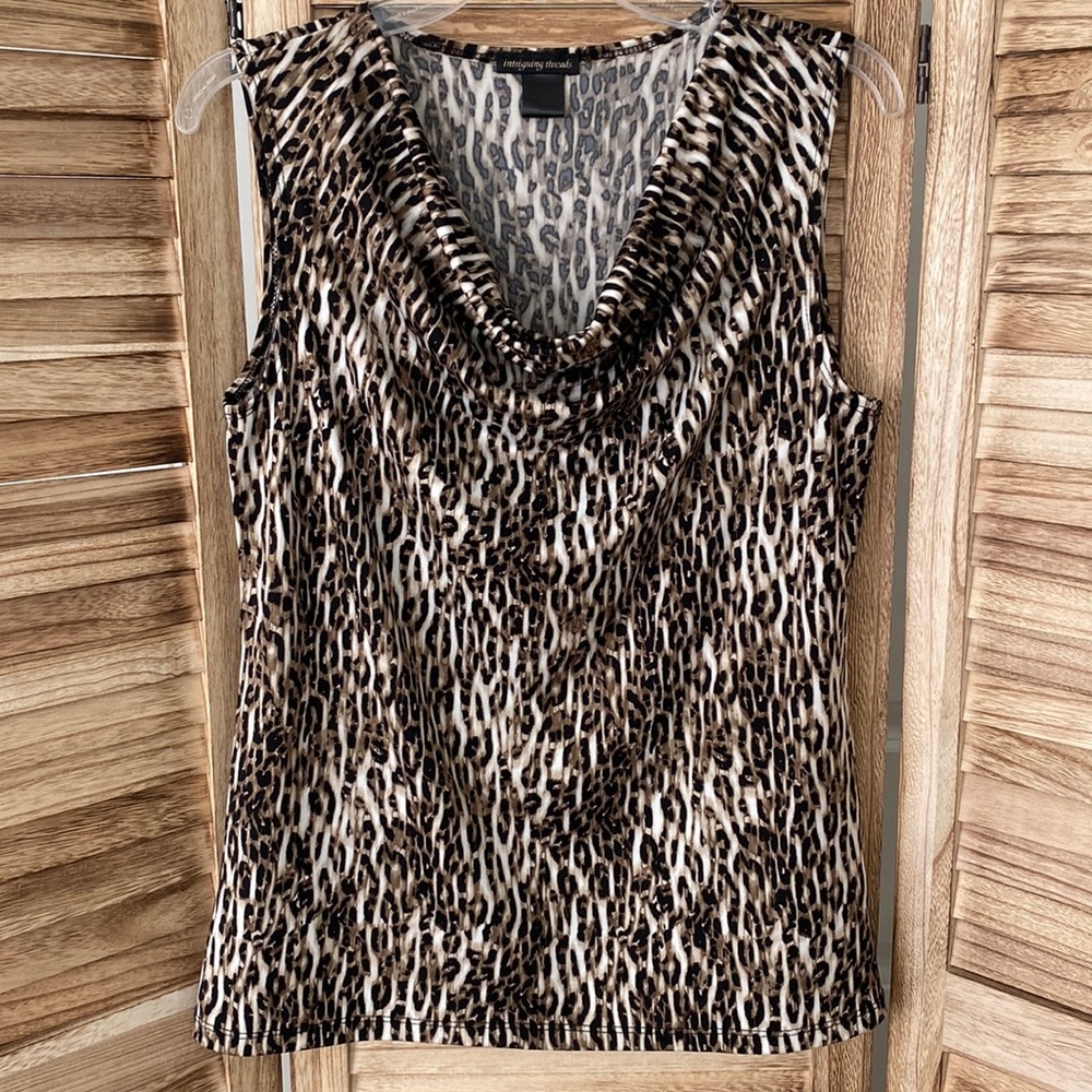 Intriguing Threads Animal Print Cowl Neck Top Size Large